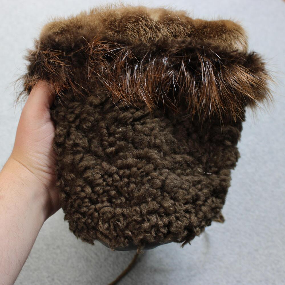 Vintage Handmade Shearling Slippers Woman 10 Brown Fur Lace Winter Moccasins - Picture 5 of 8